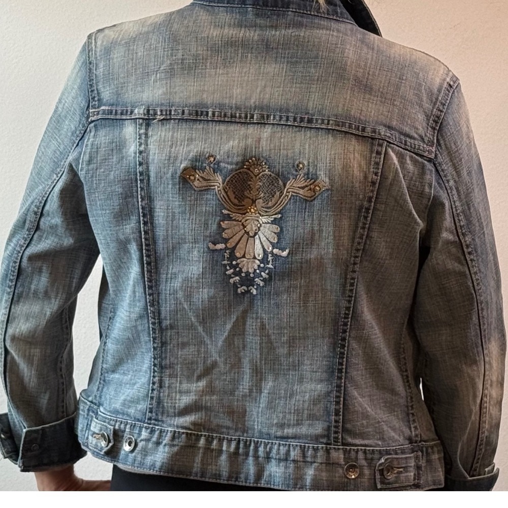 Esprit Casual No 1968 Denim Jacket Embroidered Rhinestone Back Blue Medium